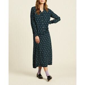 Trovata Birds of Paradis Demi Midi Slip Skirt Green Coastal Mosaic Silk 0 NWT